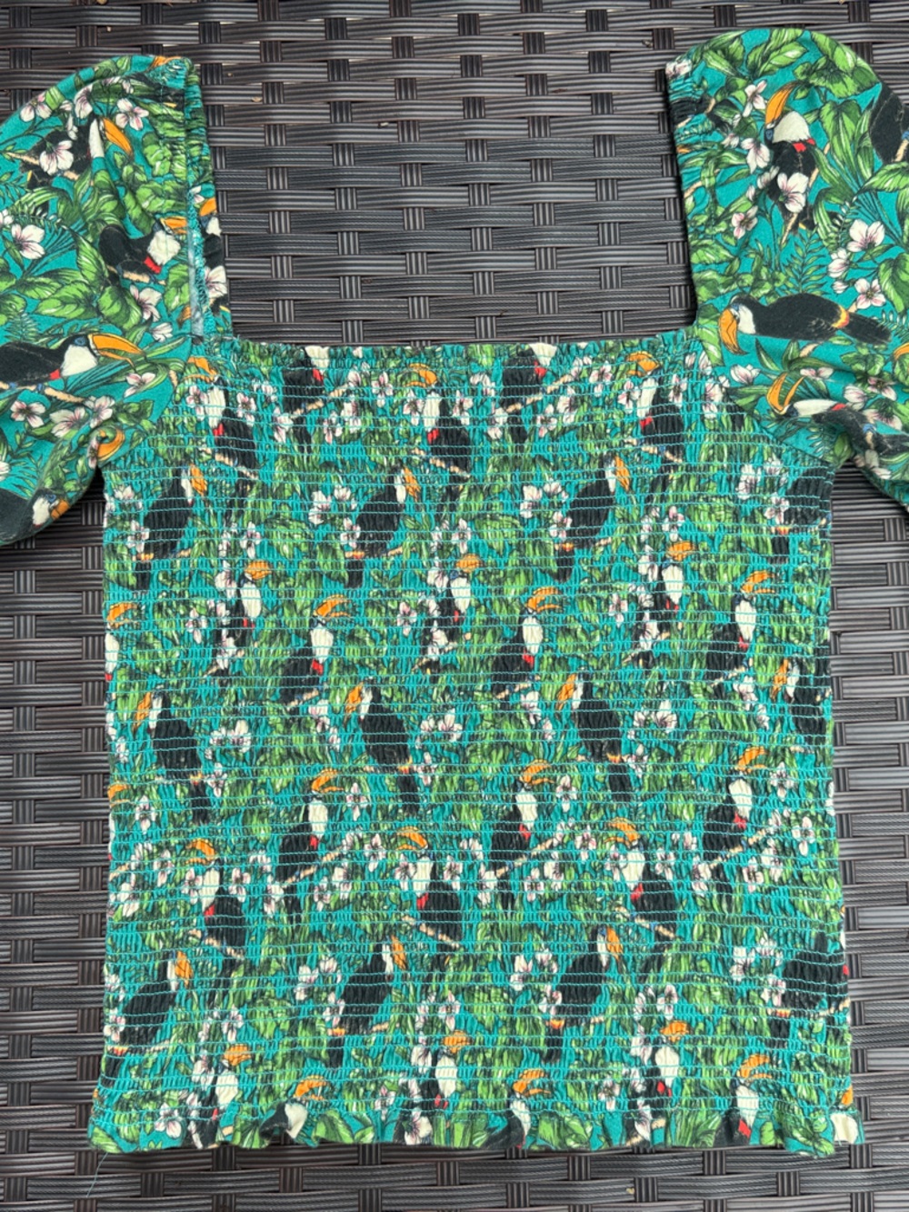 Smocked Green Tropical Toucan  Top
